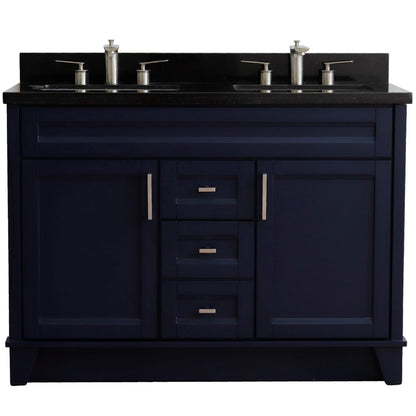 49" Double sink vanity in Blue finish with Black galaxy granite and rectangle sink
