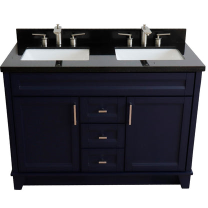 49" Double sink vanity in Blue finish with Black galaxy granite and rectangle sink