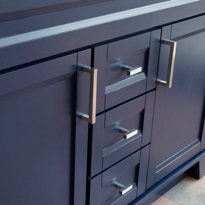 49" Double sink vanity in Blue finish with Black galaxy granite and rectangle sink