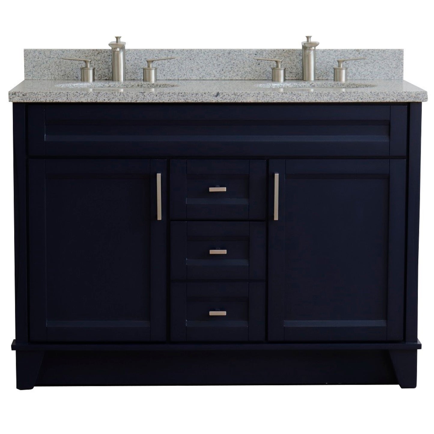 49" Double sink vanity in Blue finish with Gray granite and oval sink