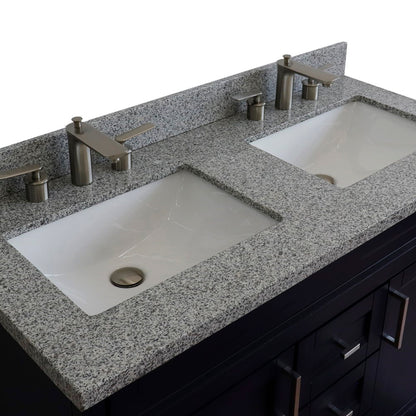 49" Double sink vanity in Blue finish with Gray granite and rectangle sink