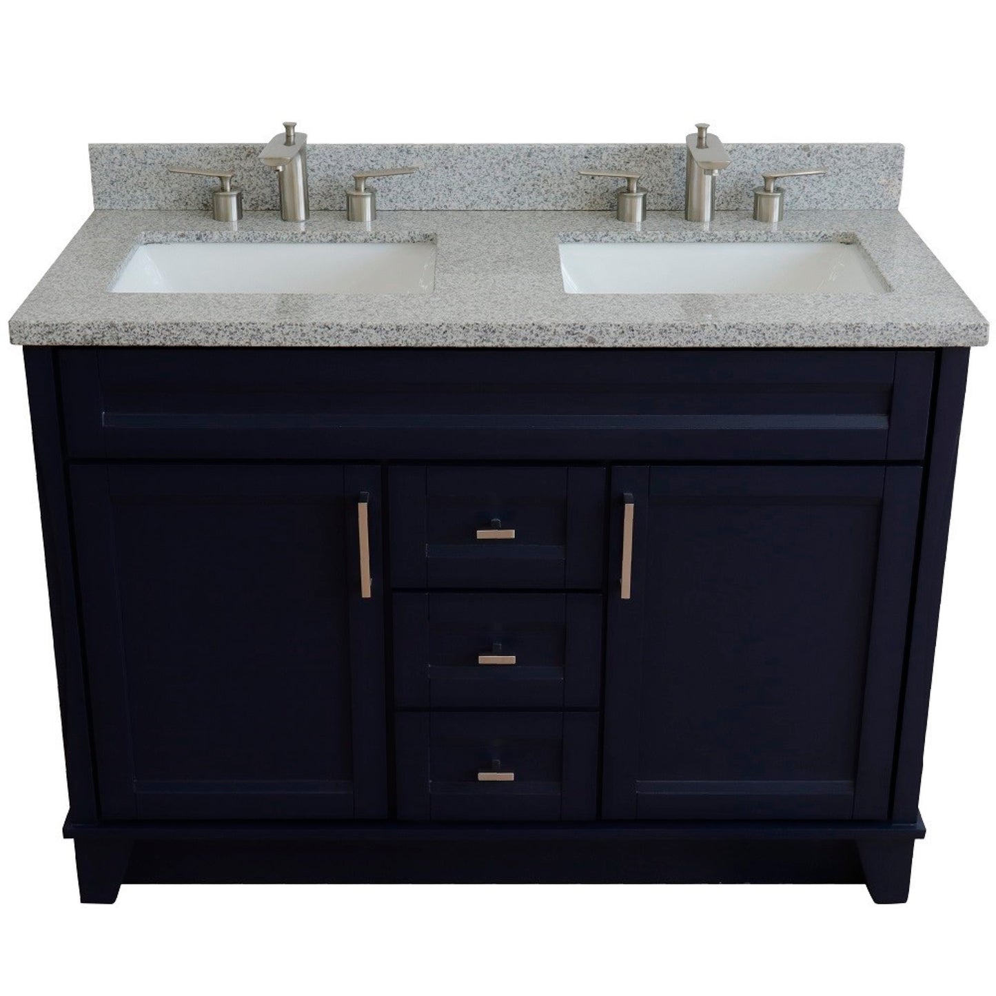 49" Double sink vanity in Blue finish with Gray granite and rectangle sink