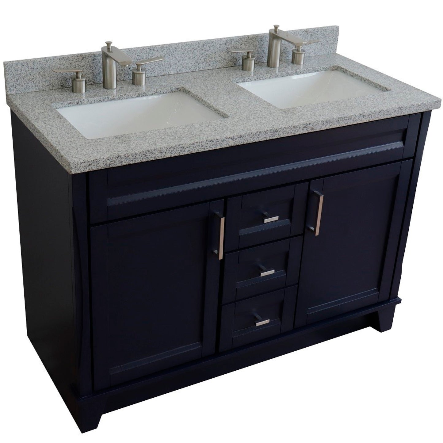 49" Double sink vanity in Blue finish with Gray granite and rectangle sink