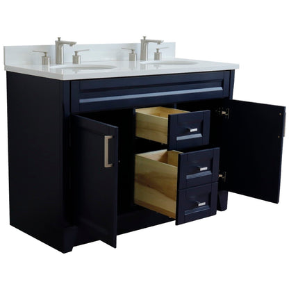 49" Double sink vanity in Blue finish with White engineered stone and oval sink