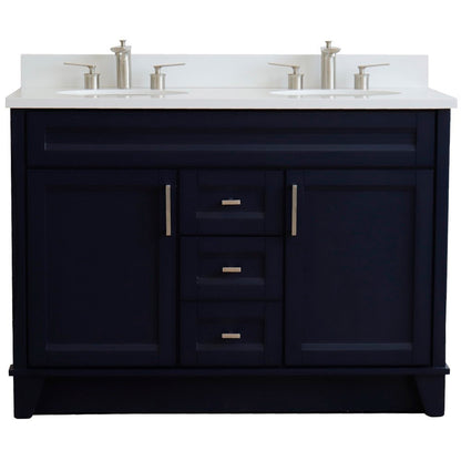 49" Double sink vanity in Blue finish with White engineered stone and oval sink
