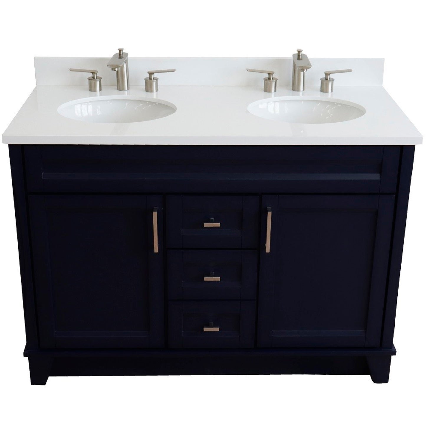 49" Double sink vanity in Blue finish with White engineered stone and oval sink