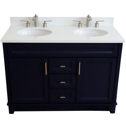 49" Double sink vanity in Blue finish with White engineered stone and oval sink