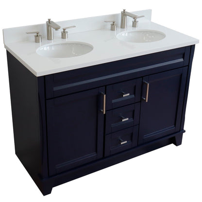 49" Double sink vanity in Blue finish with White engineered stone and oval sink