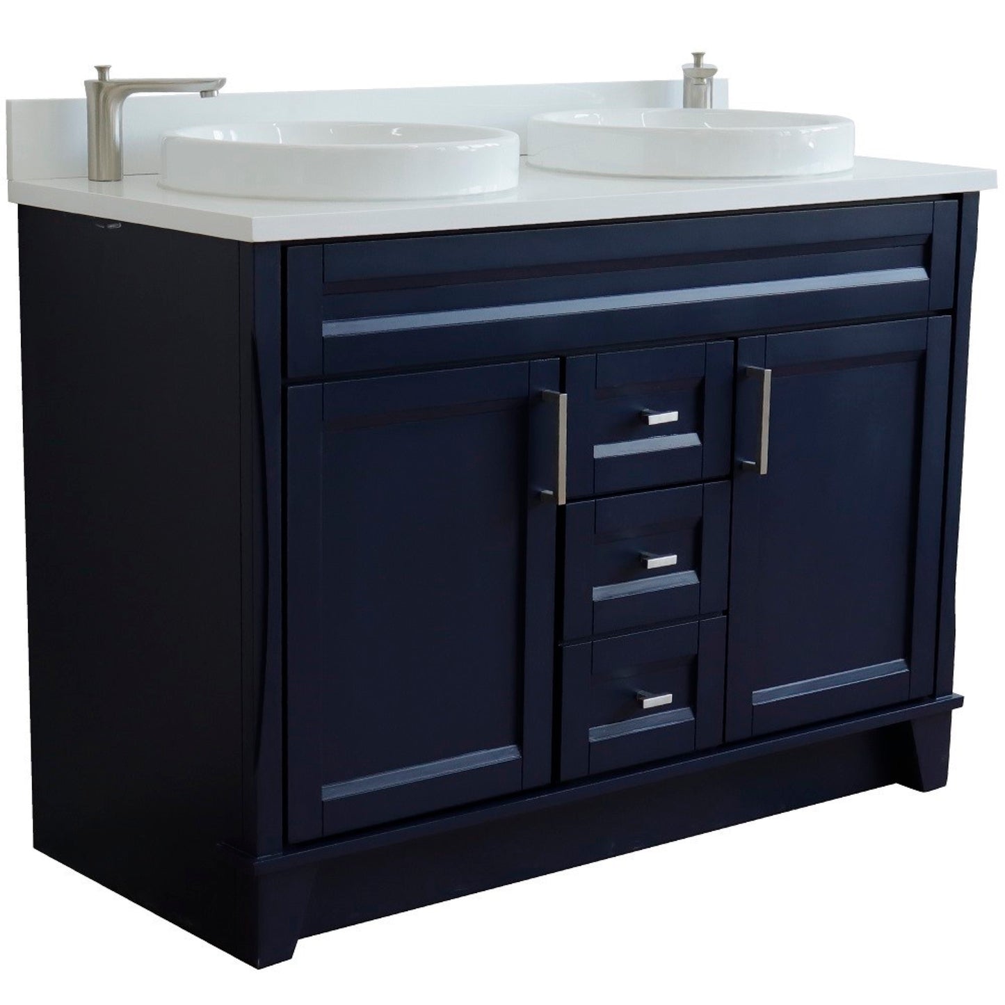 49" Double sink vanity in Blue finish with White engineered stone and round sink