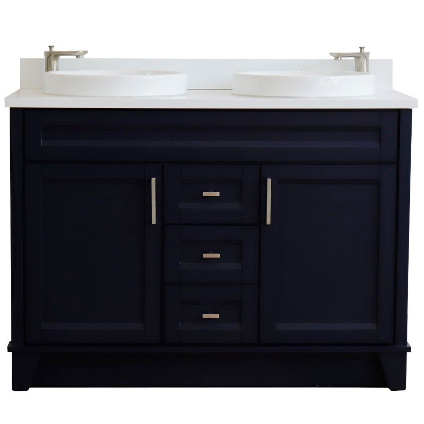 49" Double sink vanity in Blue finish with White engineered stone and round sink