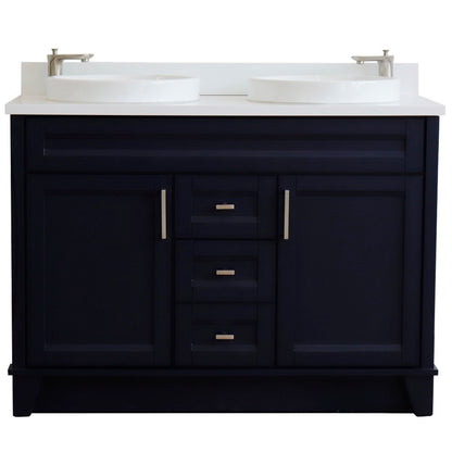 49" Double sink vanity in Blue finish with White engineered stone and round sink