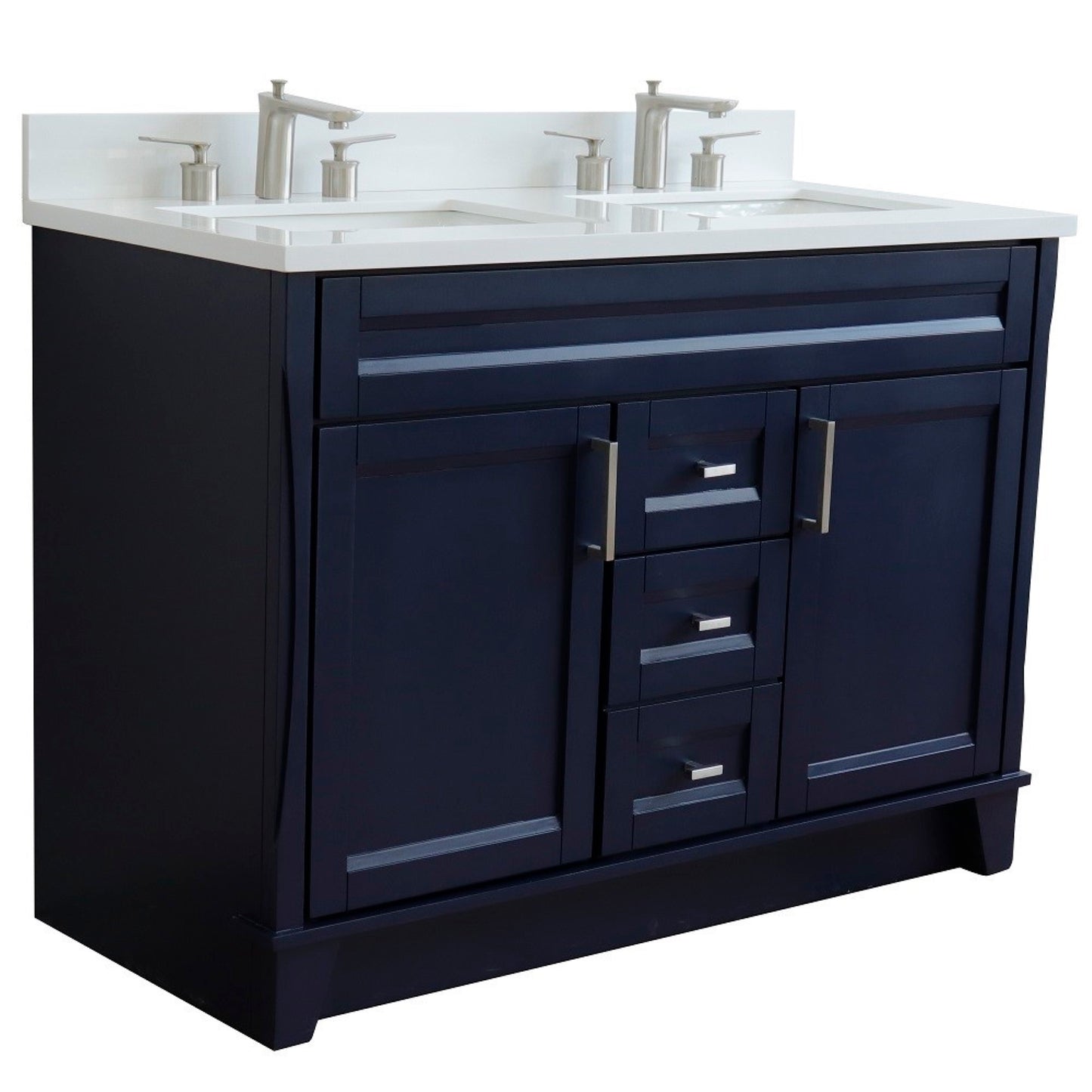 49" Double sink vanity in Blue finish with White engineered stone and rectangle sink