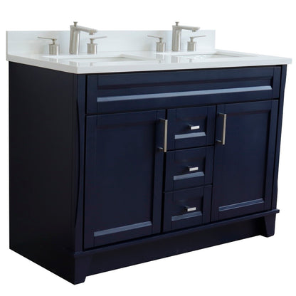 49" Double sink vanity in Blue finish with White engineered stone and rectangle sink