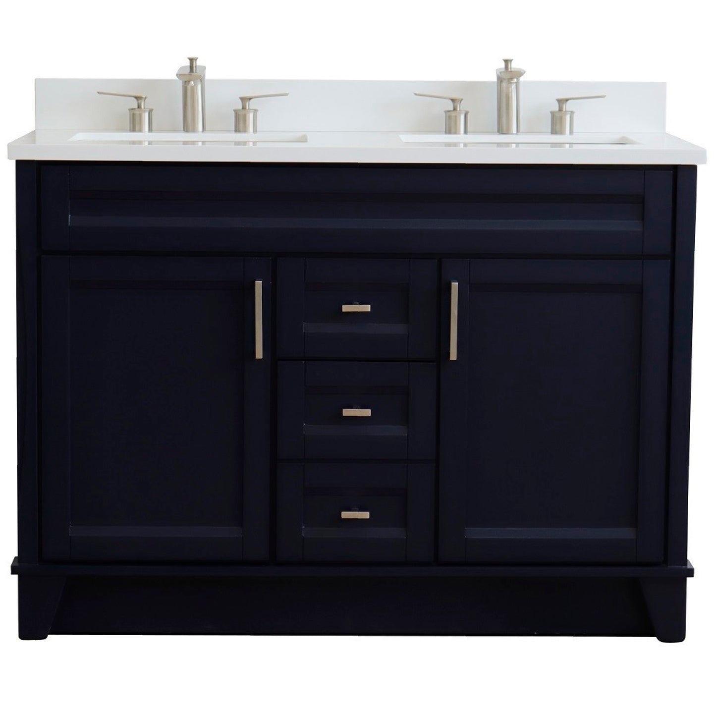 49" Double sink vanity in Blue finish with White engineered stone and rectangle sink
