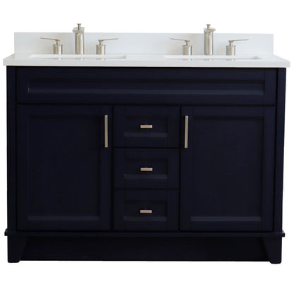 49" Double sink vanity in Blue finish with White engineered stone and rectangle sink