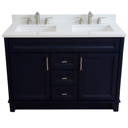 49" Double sink vanity in Blue finish with White engineered stone and rectangle sink