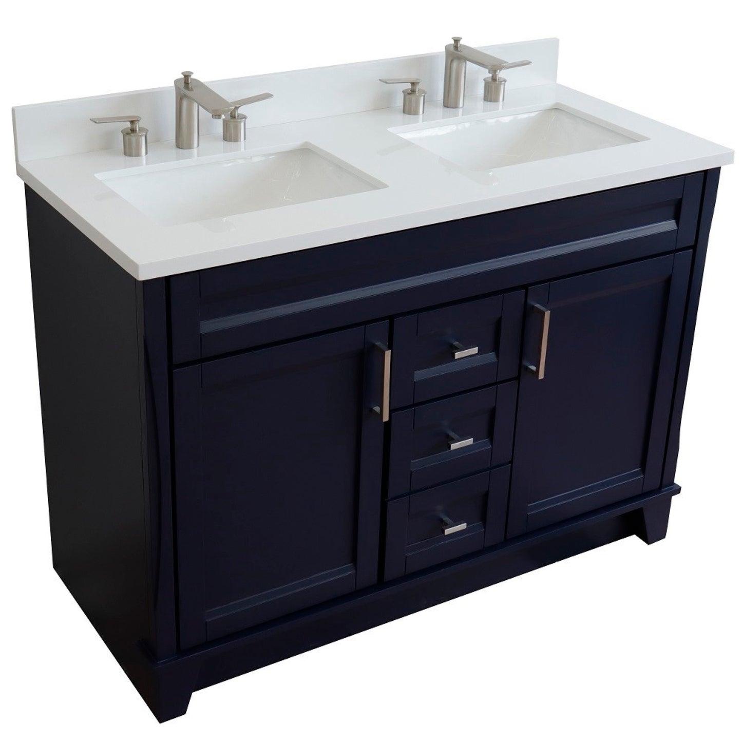 49" Double sink vanity in Blue finish with White engineered stone and rectangle sink