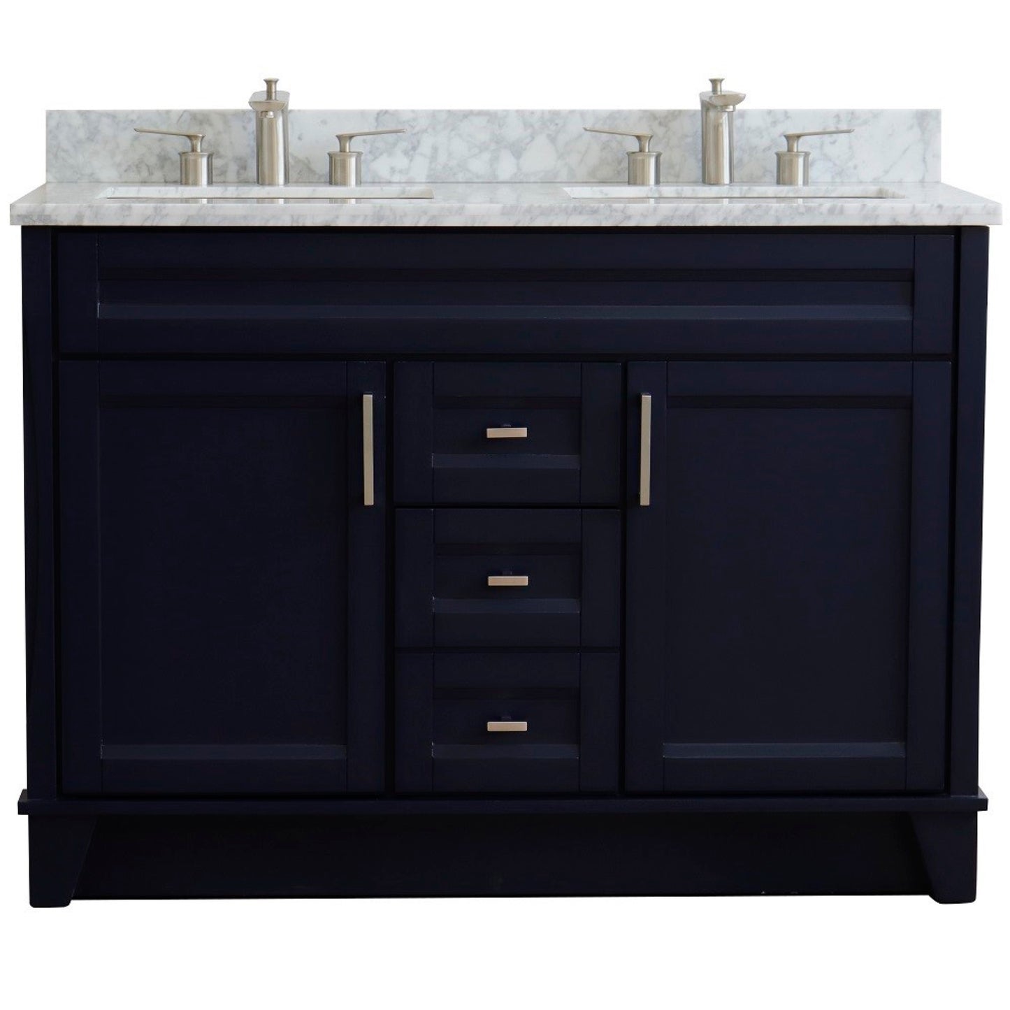 49" Double sink vanity in Blue finish with White Carrara marble and rectangle sink