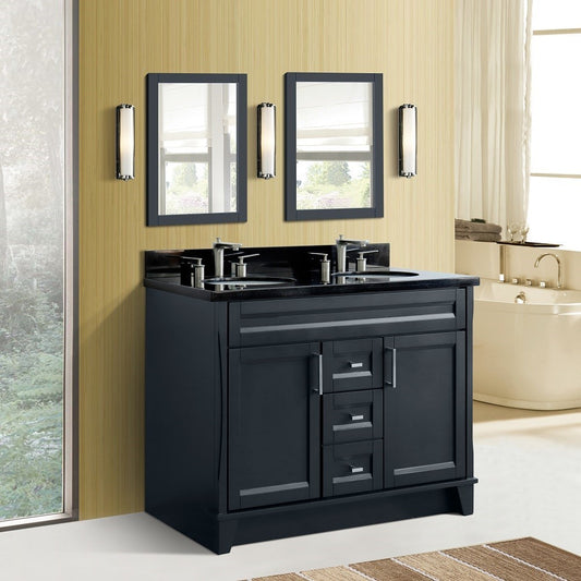 49" Double sink vanity in Dark Gray finish with Black galaxy granite and oval sink