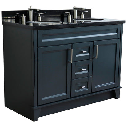 49" Double sink vanity in Dark Gray finish with Black galaxy granite and oval sink