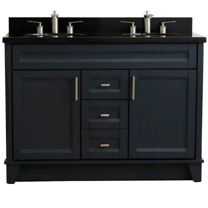 49" Double sink vanity in Dark Gray finish with Black galaxy granite and oval sink