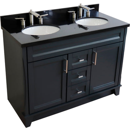 49" Double sink vanity in Dark Gray finish with Black galaxy granite and oval sink