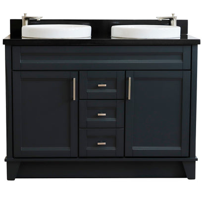 49" Double sink vanity in Dark Gray finish with Black galaxy granite and round sink