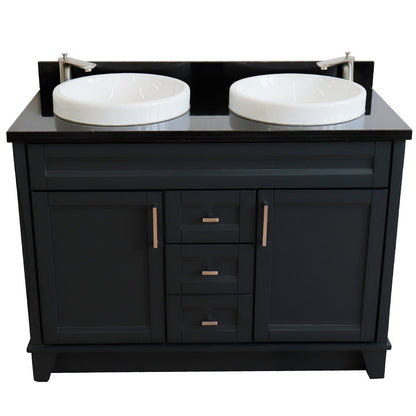49" Double sink vanity in Dark Gray finish with Black galaxy granite and round sink