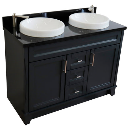 49" Double sink vanity in Dark Gray finish with Black galaxy granite and round sink