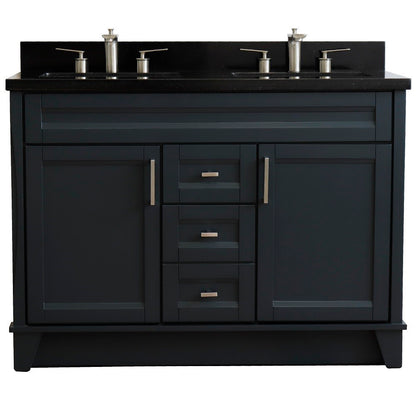 49" Double sink vanity in Dark Gray finish with Black galaxy granite and rectangle sink