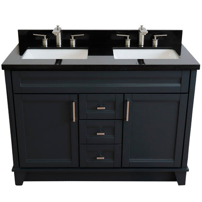 49" Double sink vanity in Dark Gray finish with Black galaxy granite and rectangle sink