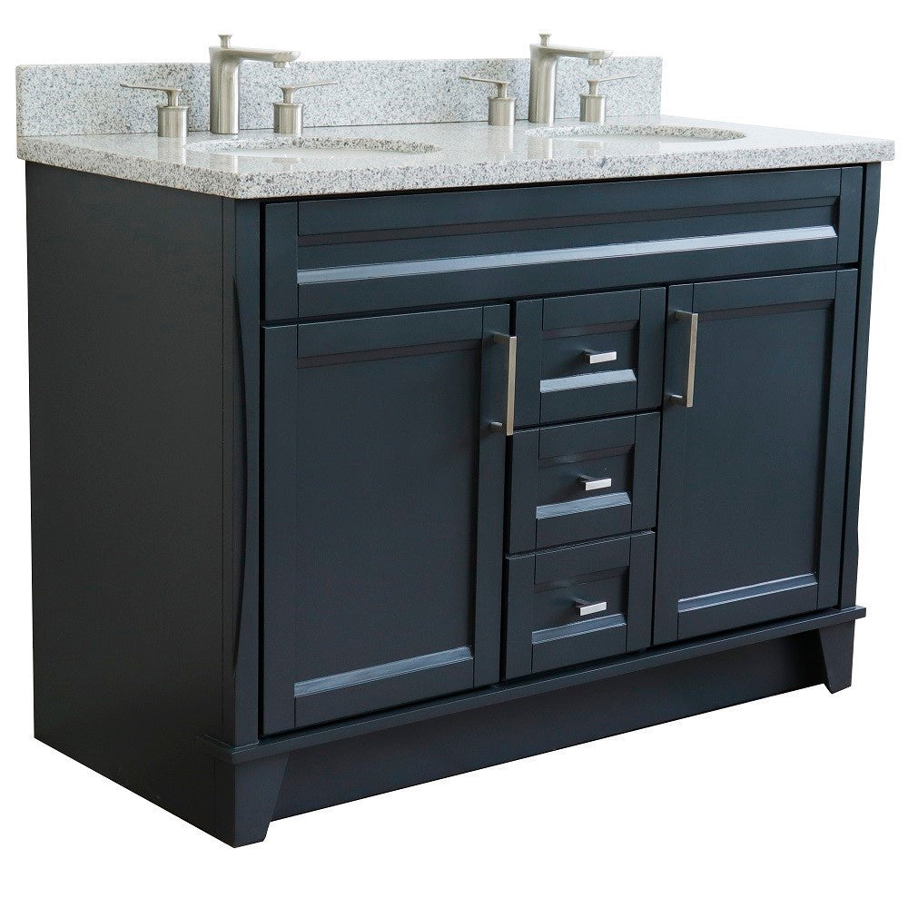 49" Double sink vanity in Dark Gray finish with Gray granite and oval sink