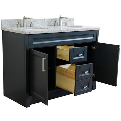 49" Double sink vanity in Dark Gray finish with Gray granite and oval sink