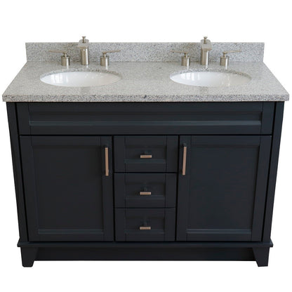 49" Double sink vanity in Dark Gray finish with Gray granite and oval sink