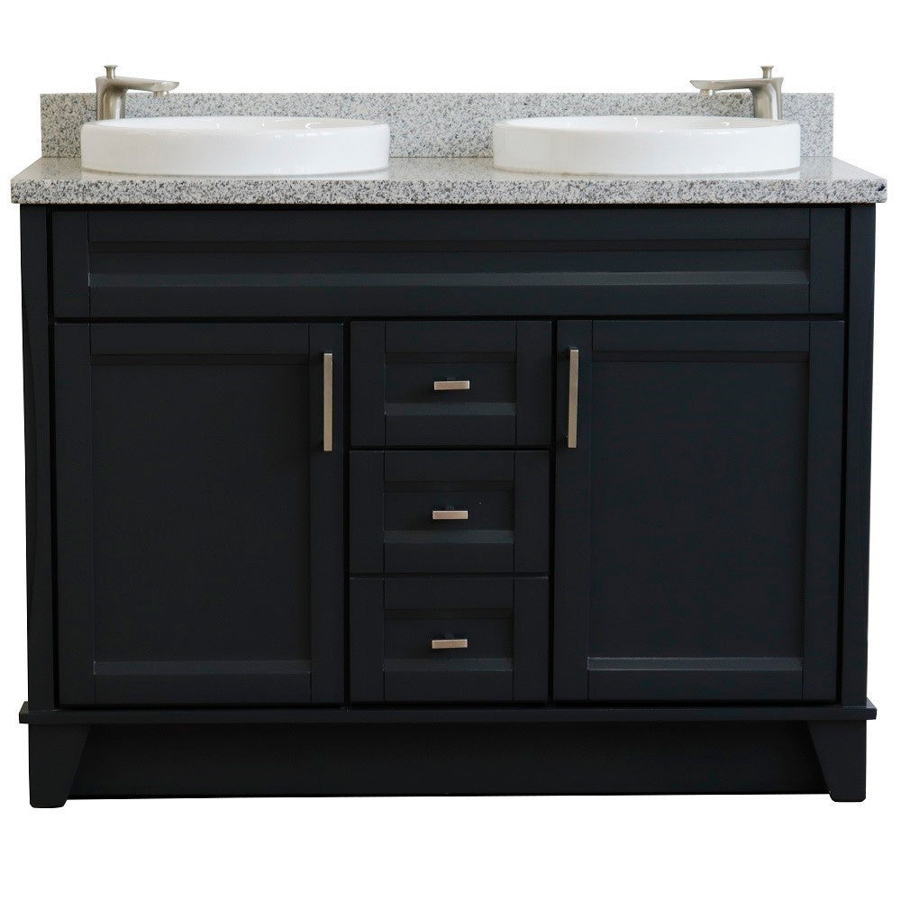 49" Double sink vanity in Dark Gray finish with Gray granite and round sink