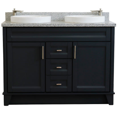 49" Double sink vanity in Dark Gray finish with Gray granite and round sink