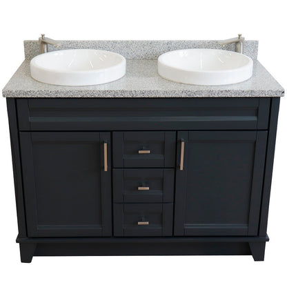 49" Double sink vanity in Dark Gray finish with Gray granite and round sink