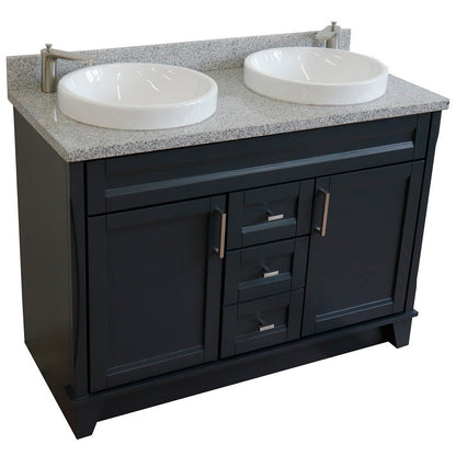 49" Double sink vanity in Dark Gray finish with Gray granite and round sink