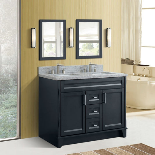49" Double sink vanity in Dark Gray finish with Gray granite and rectangle sink