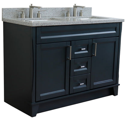 49" Double sink vanity in Dark Gray finish with Gray granite and rectangle sink