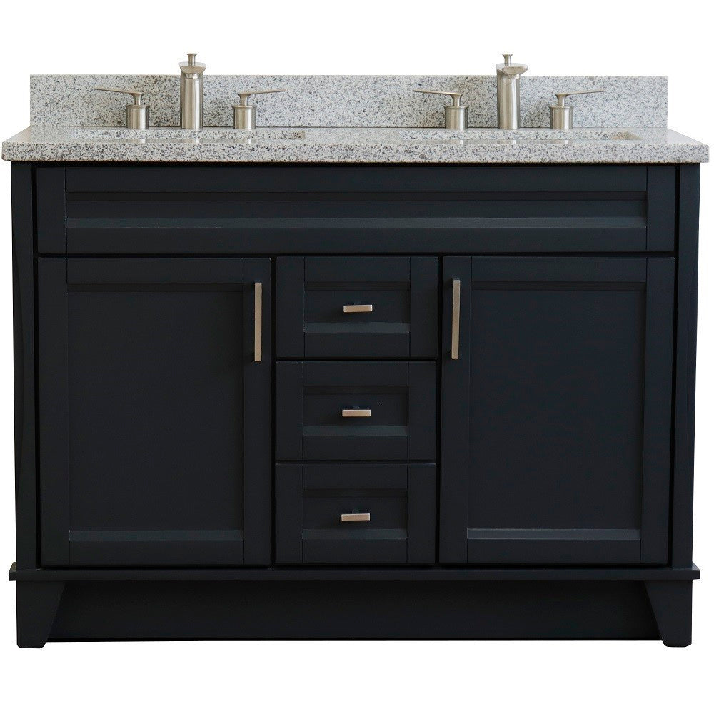 49" Double sink vanity in Dark Gray finish with Gray granite and rectangle sink