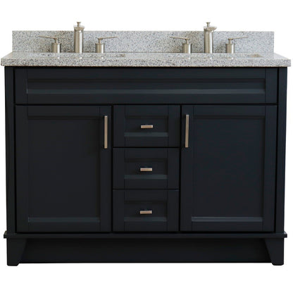 49" Double sink vanity in Dark Gray finish with Gray granite and rectangle sink