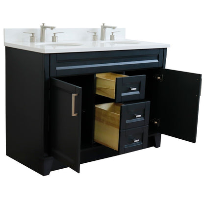 49" Double sink vanity in Dark Gray finish with White engineered stone and oval sink
