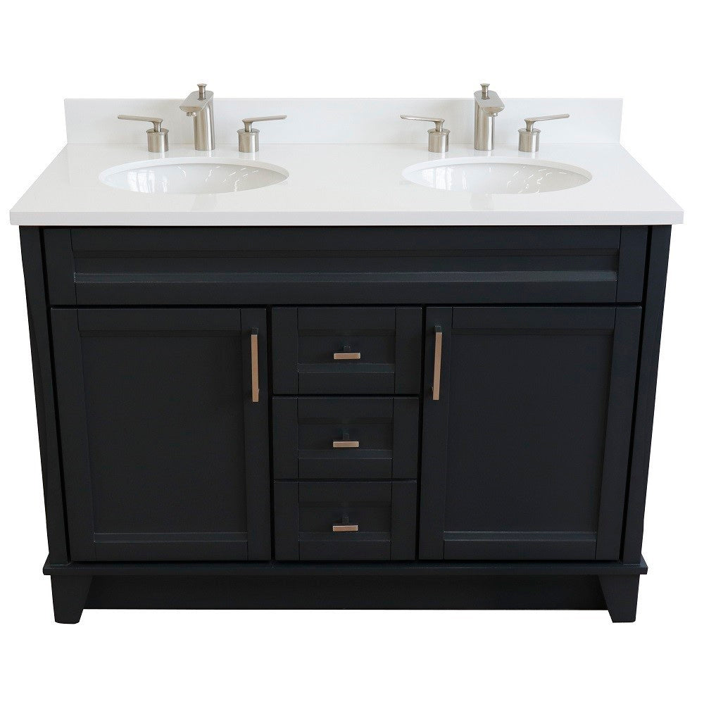 49" Double sink vanity in Dark Gray finish with White engineered stone and oval sink