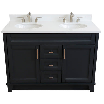 49" Double sink vanity in Dark Gray finish with White engineered stone and oval sink