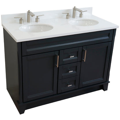 49" Double sink vanity in Dark Gray finish with White engineered stone and oval sink