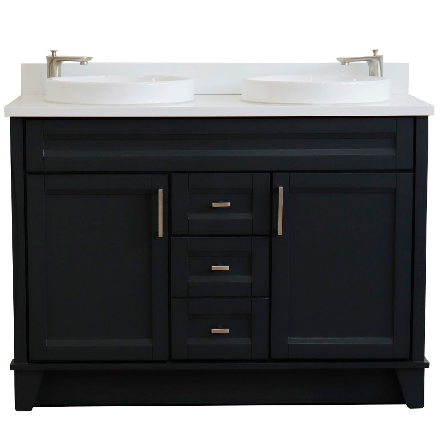 49" Double sink vanity in Dark Gray finish with White engineered stone and round sink