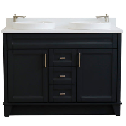 49" Double sink vanity in Dark Gray finish with White engineered stone and round sink