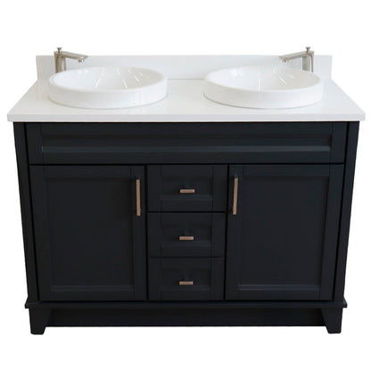 49" Double sink vanity in Dark Gray finish with White engineered stone and round sink