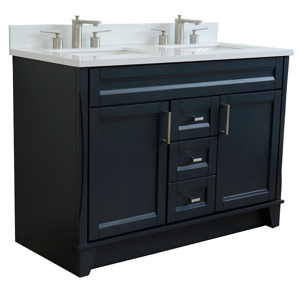 49" Double sink vanity in Dark Gray finish with White engineered stone and rectangle sink